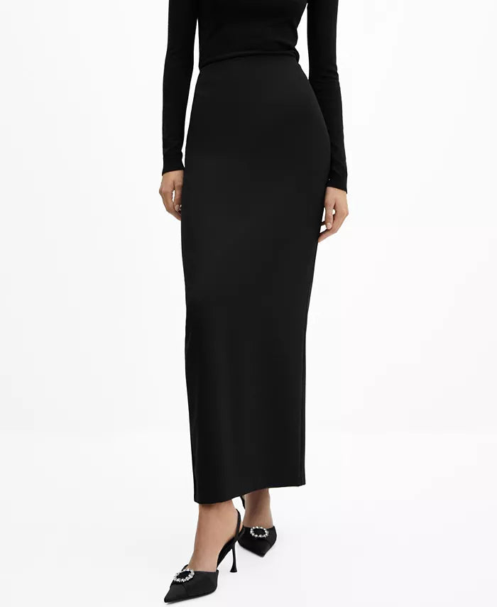 Mango Womens Straight Long Skirt - Black, Size XL