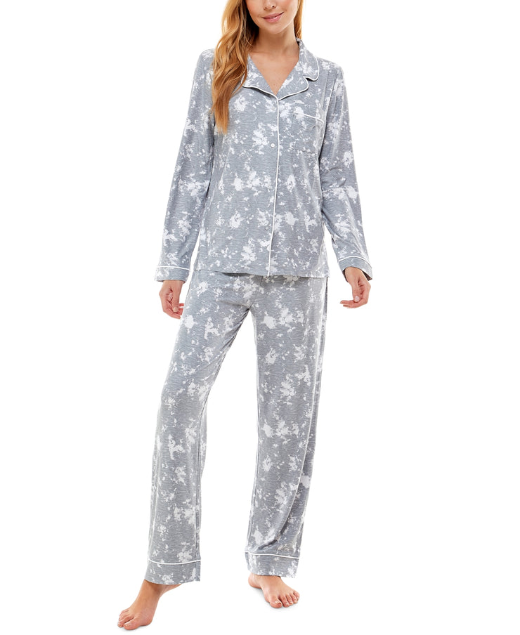 Roudelain Printed Notch-Collar Top and Pants Pajama Set (With Defect)