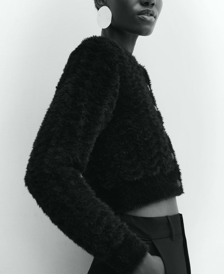 Mango Womens Faux Fur Knit Cardigan - Black, Size Small