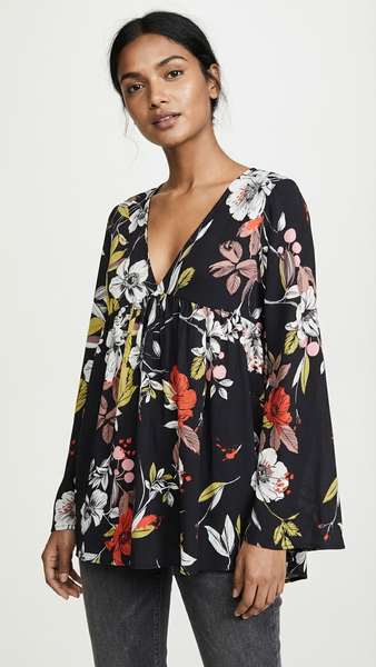 Free People Bella Print Tunic Black Floral Size Small