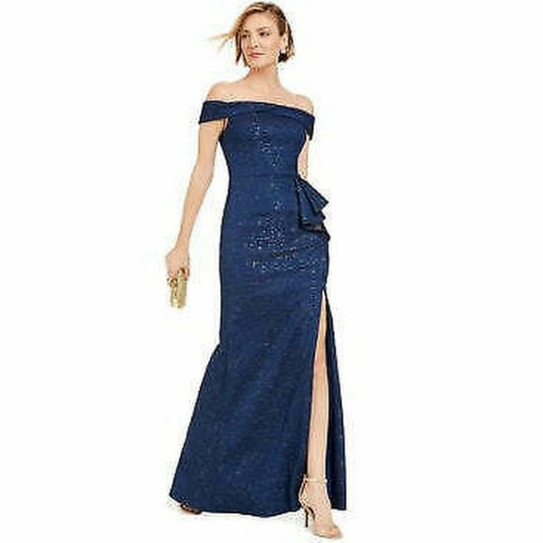 knee length dresses for ladies Adrianna Papell Womens Metallic Jacquard Gown – Vanessa Jane