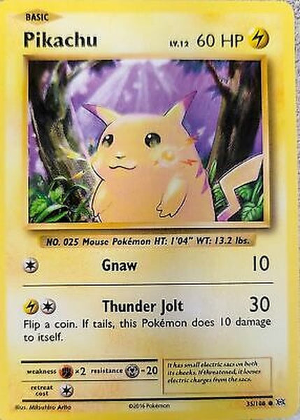 pikachu pokemon card 60 hp value? How much are these Pikachu cards worth? in its original artwork from Pokemon X Pokemon 35/108 Pikachu Gnaw/ThunderJolt Collectors