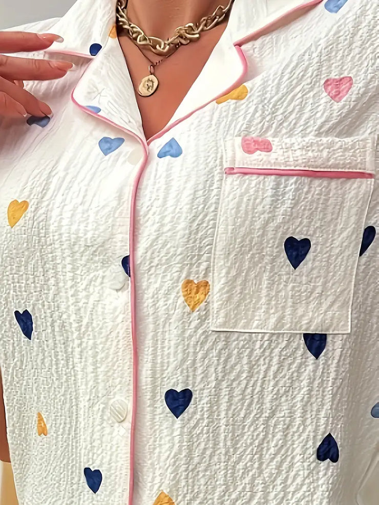 Vanessa Jane Womens Heart Print Pajamas Set, Size Large/8-10