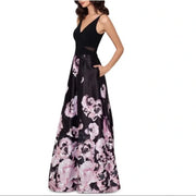 Xscape Women's Floral-Print Gown, Size 6-Black/Pink Floral