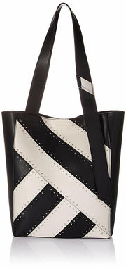 Calvin Klein Karsyn White Black Nappa Leather Stud Belted North/South Tote