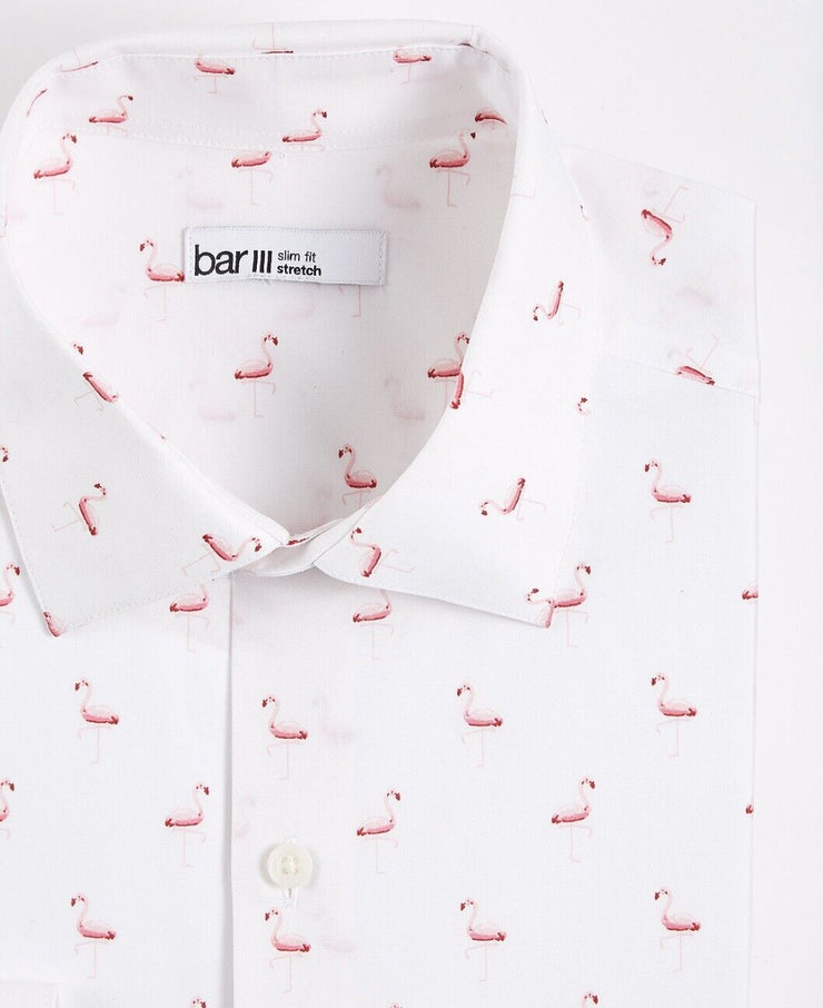 Bar III Mens Slim-Fit Stretch Flamingo Knit Dress Shirt