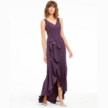 Adrianna Papell Womens Ruffled Solid Sleeveless V Neck Dress, Size 4