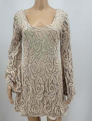 Staring at Stone Bell Sleeve Boho Coffee in the Morning Lace Tunic, Size Medium