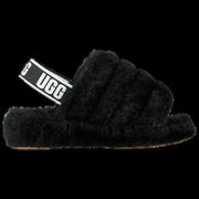 UGG Fluff Yeah Slide Black Sheepskin Slingback Shoes Slippers Size US 8 Womens