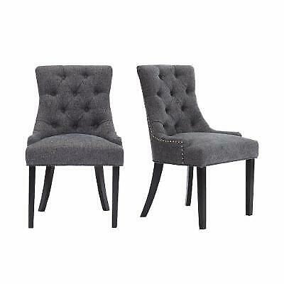 StyleWell Bakerford Ebony Wood Upholstered Dining Chair With Charcoal Seat, 2pack