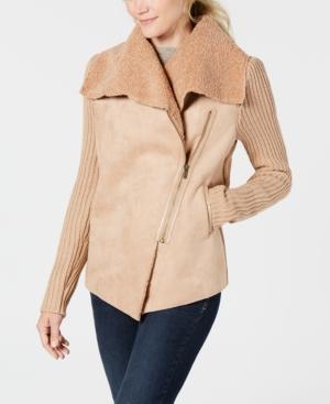 Style and Co Petite Faux-Shearling Knit-Sleeve Jacket, Size PM