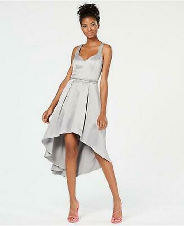 Sequin Hearts Silver-Tone Hi-Lo Dress, Size 1