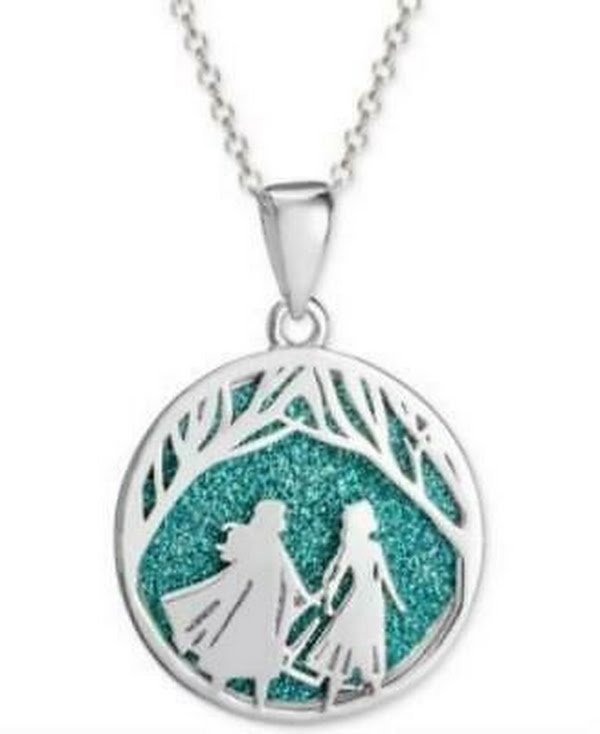 Disney Childrens Crystal Frozen Elsa & Anna Pendant Necklace in Sterling Silver