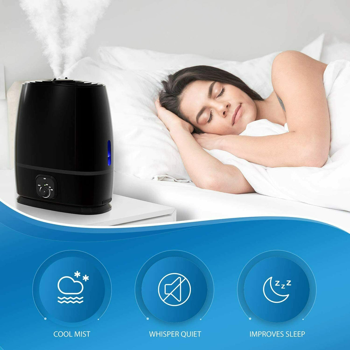 Everlasting Comfort Ultrasonic Cool Mist Humidifier (6L) with Essential Oil Tray (Black)