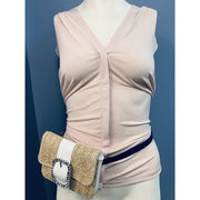 INC International Concepts Straw Belt Bag, Medium/White & Navy