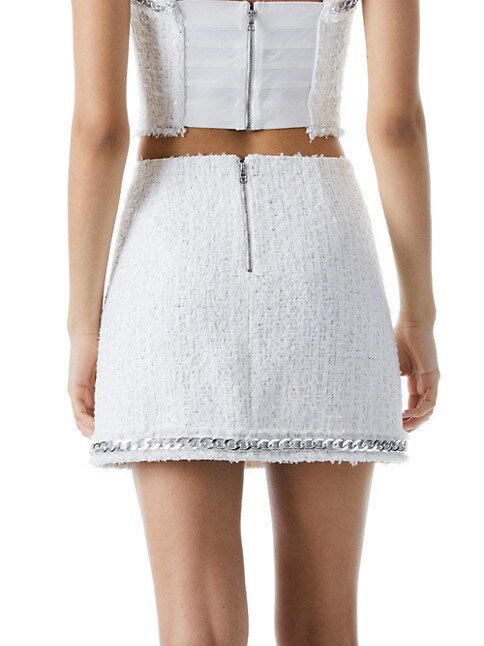 Alice + Olivia Elena Chain Tweed Miniskirt, Size 12