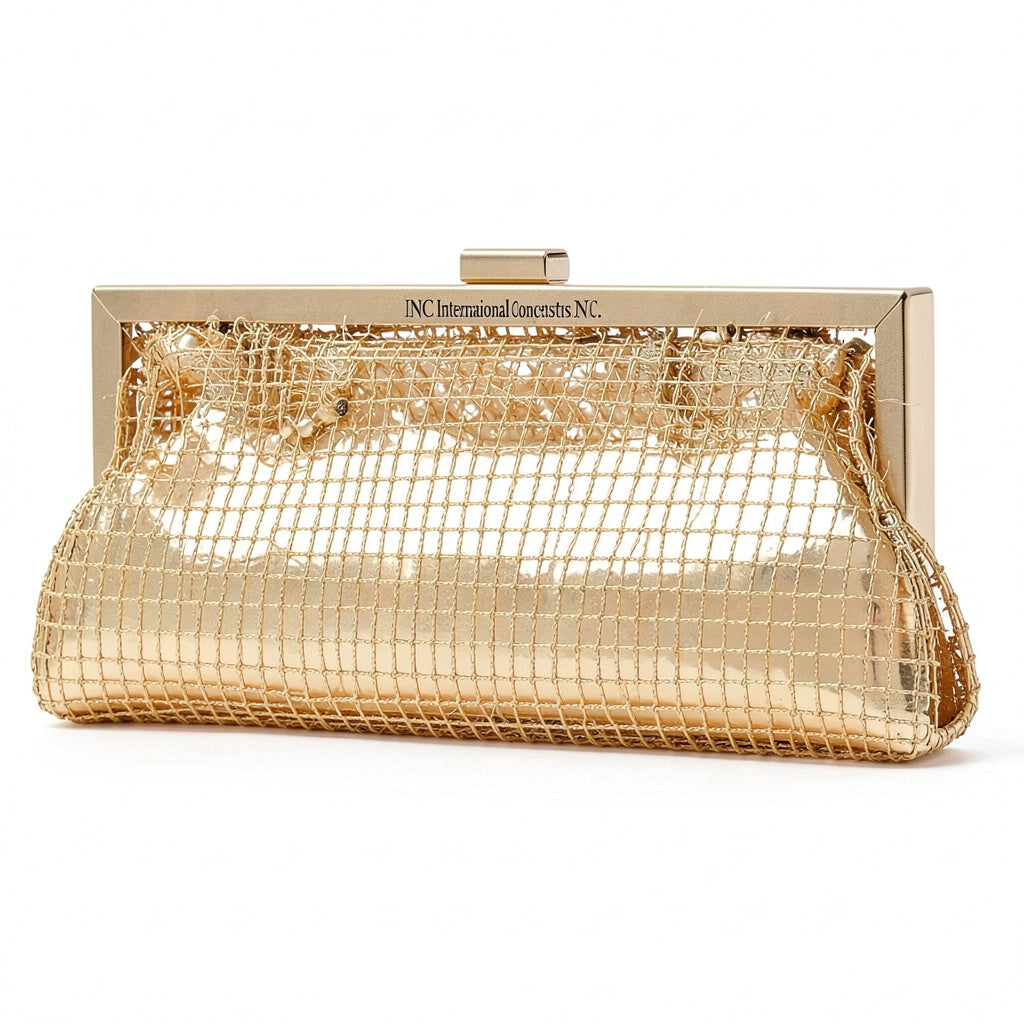 INC International Concepts I.N.C. Khyler Mesh Frame Clutch Gold