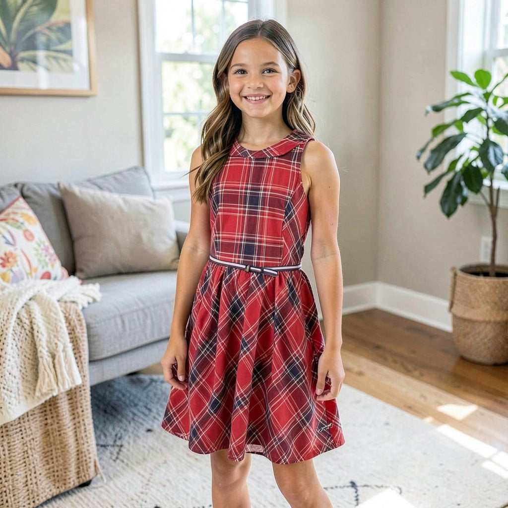 Tommy Hilfiger Kids Sleeveless Plaid Dress Plaid Red Girls Dress, Size XL