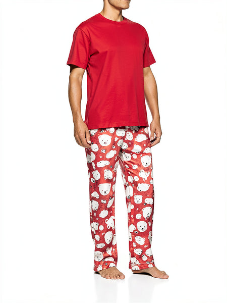 Karen Neuburger Men's Holiday PJ Set Bear Flakes, Red/ Large