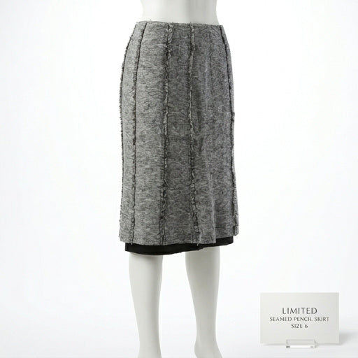 Limited Seamed Pencil Skirt With Fringe Detail, Size 6