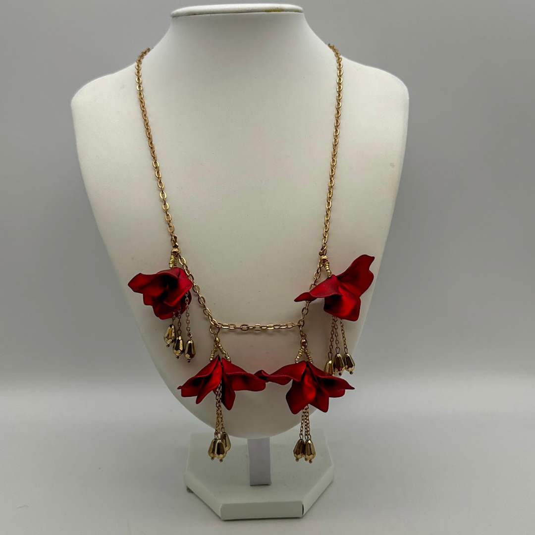 Inc Gold-Tone Red Flower Frontal Necklace, 20 + 3 Extender