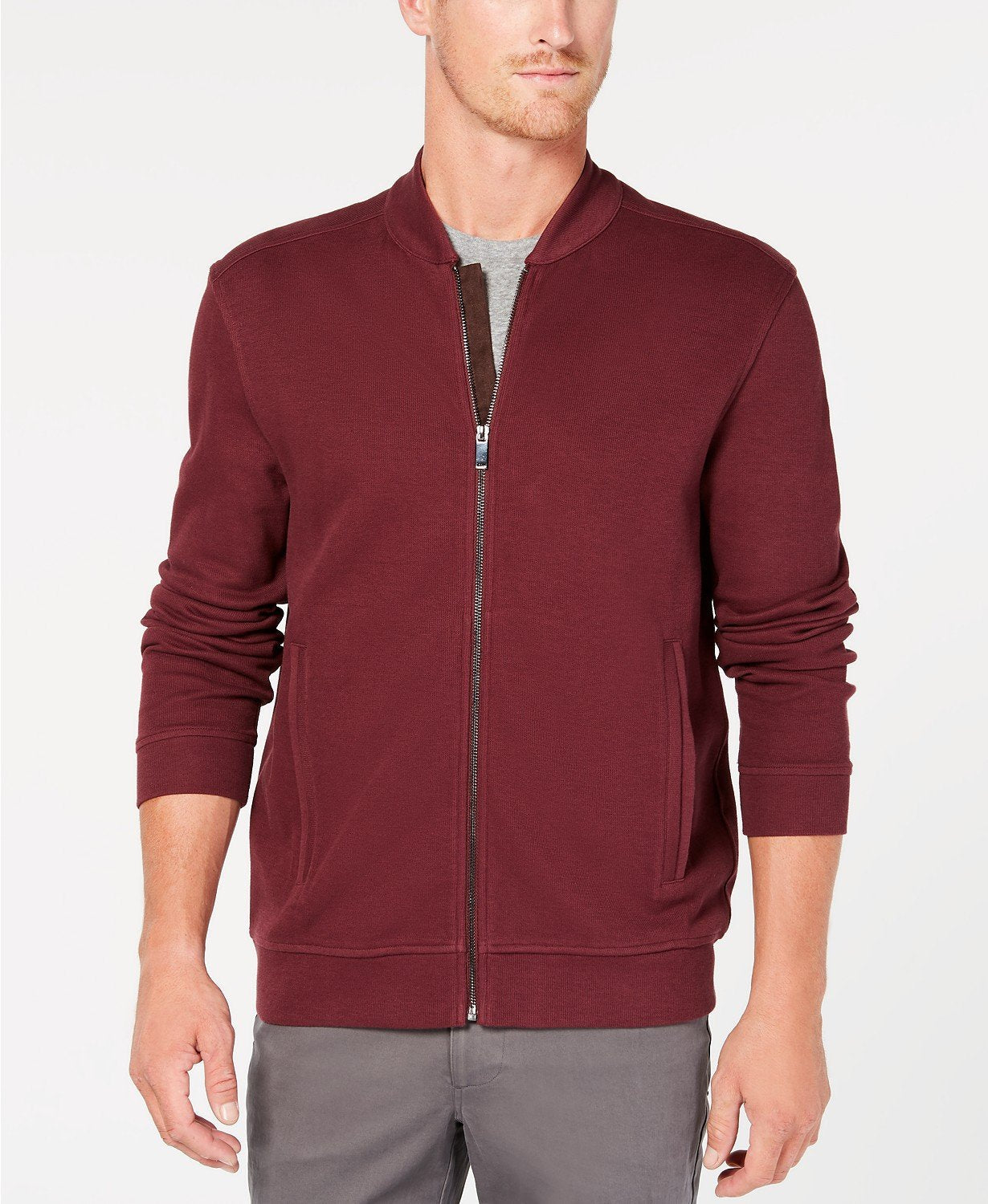 Tasso Elba Mens Zip-Front Heathered Jacket