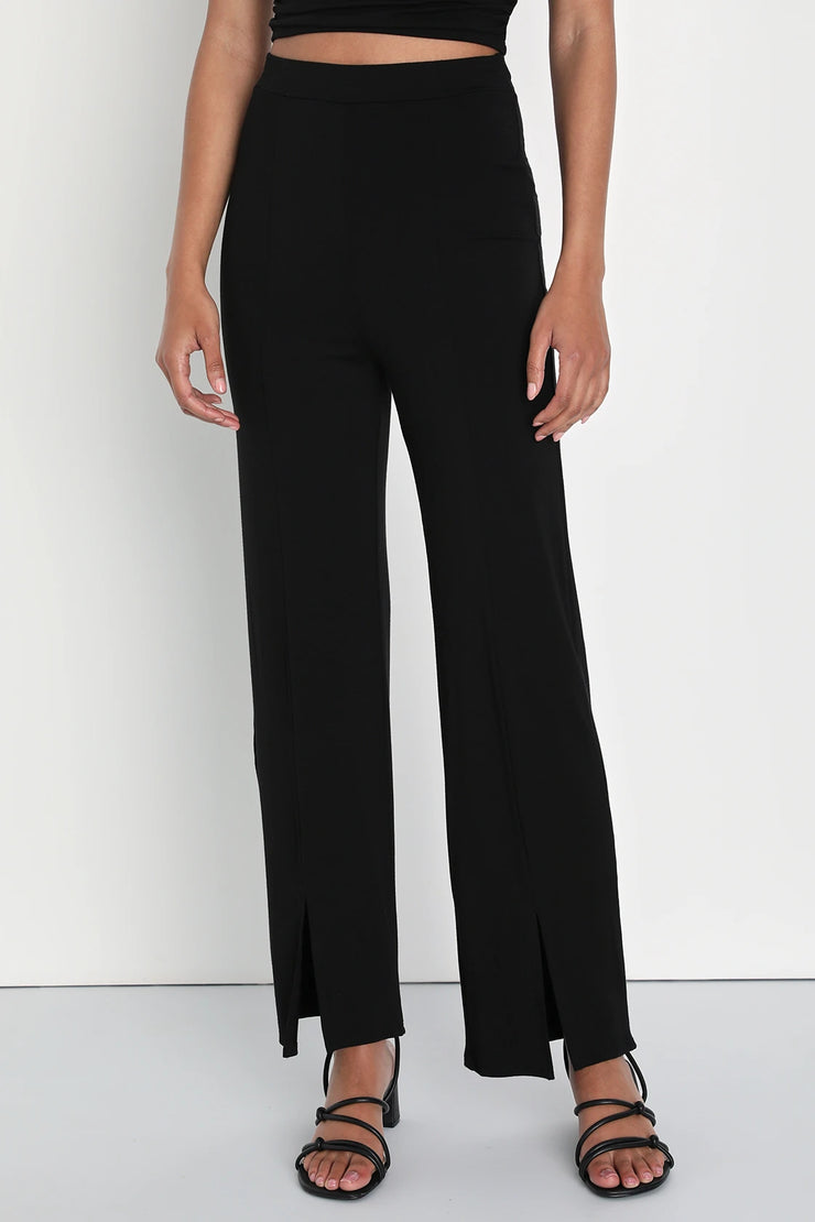 Lulus Trendy Dedication Black Slit Front Two-Piece Jumpsuit, Size Large
