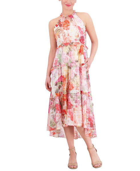 Vince Camuto Womens Printed Chiffon Ruffle-Tier High-Low Dress