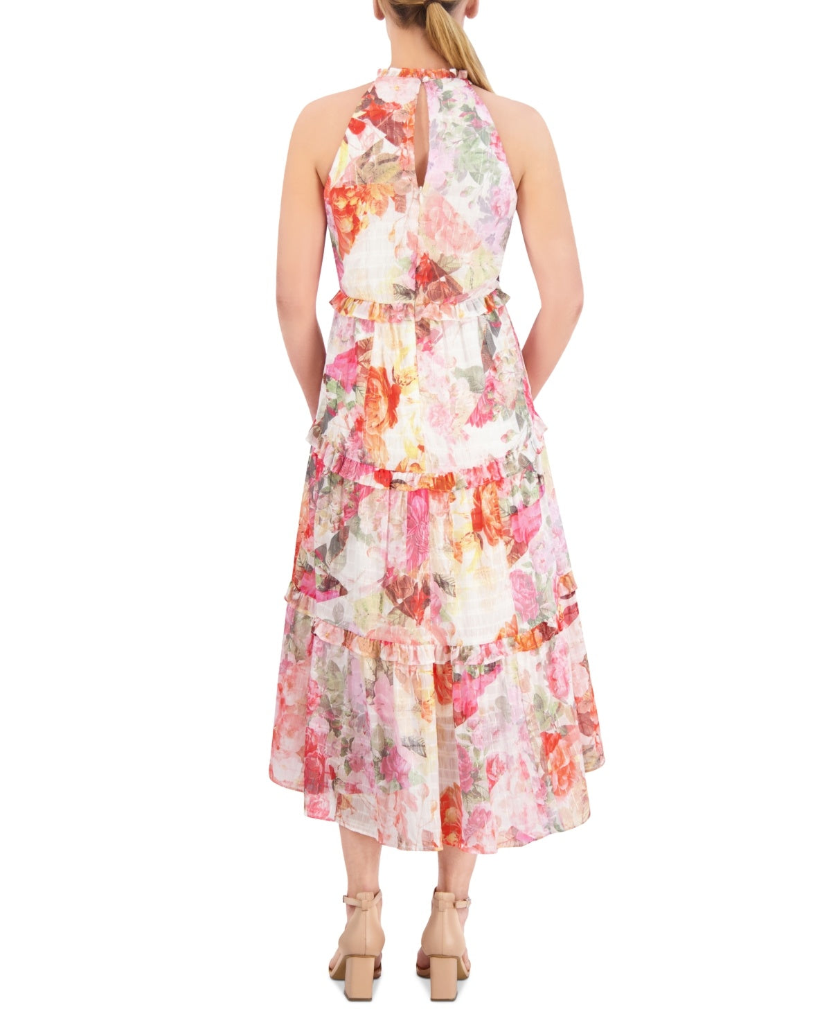 Vince Camuto Womens Printed Chiffon Ruffle-Tier High-Low Dress