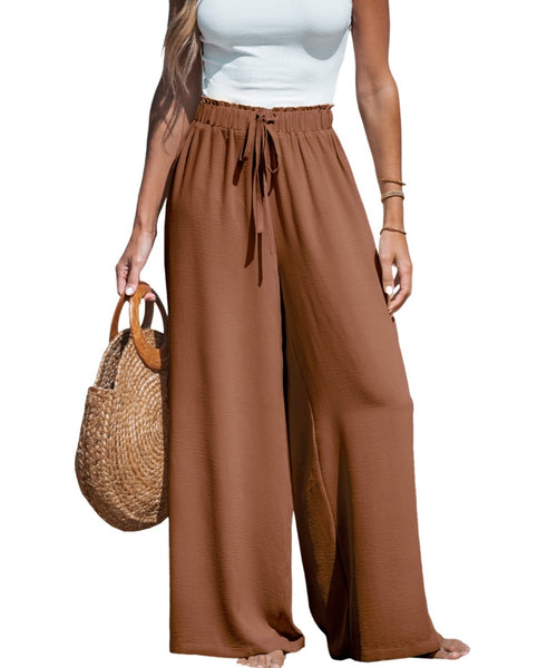 Cupshe Womens Summer Lovin Drawstring Wide-Leg Pants - Medium Brown