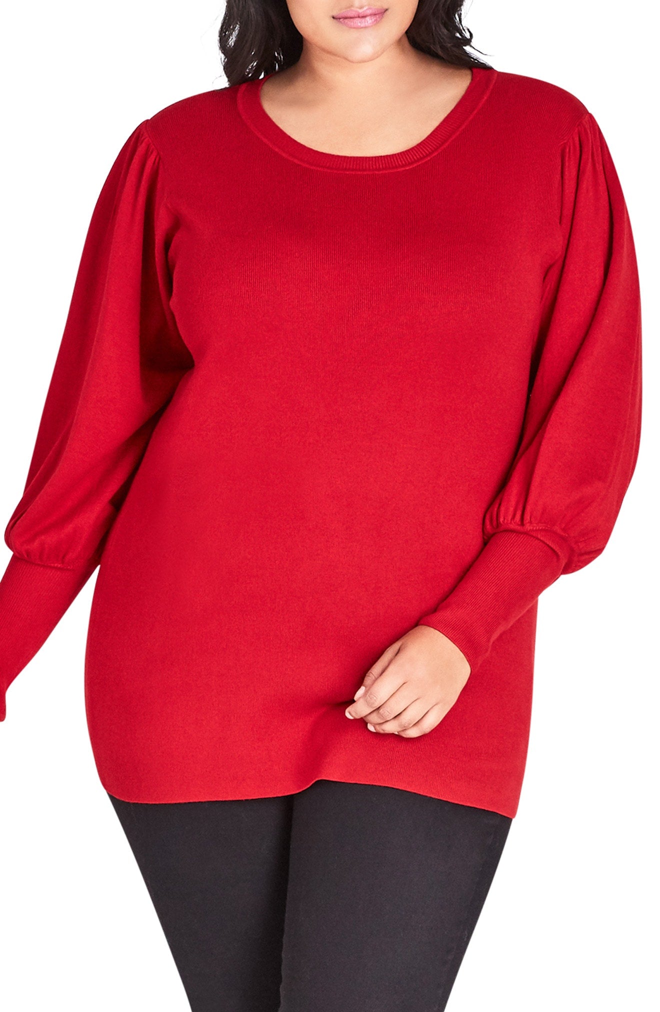 City Chic Plus Balloon-Sleeve Sweater, Size  22W-24W/XL/power red