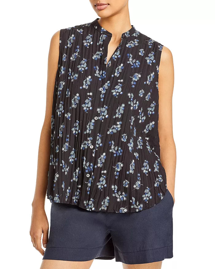 Vince Dandelion-Print Sleeveless Band-Collar Top, Size XXS