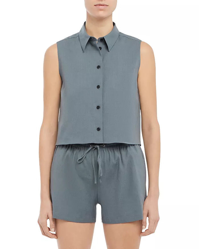 Theory Shrunken Button-Down Sleeveless Shirt, Size XS