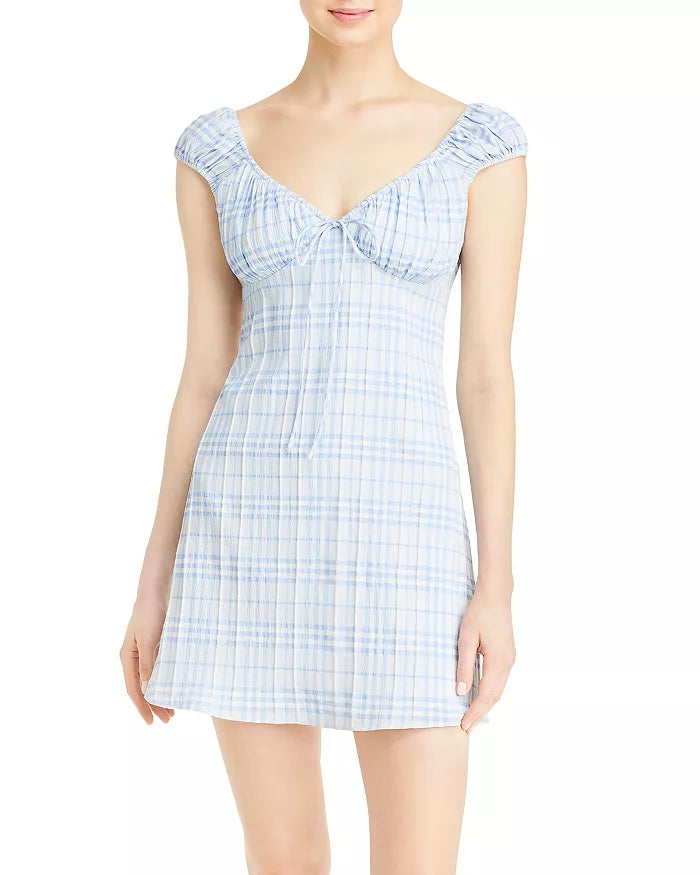 Wayf Plaid Off-the-Shoulder Mini Dress