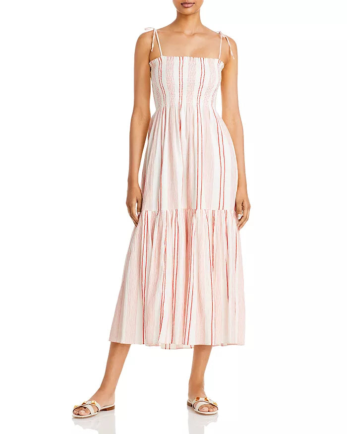 Joie Womens Jailene Striped Smocked Maxi Dress - Pink Multicolor