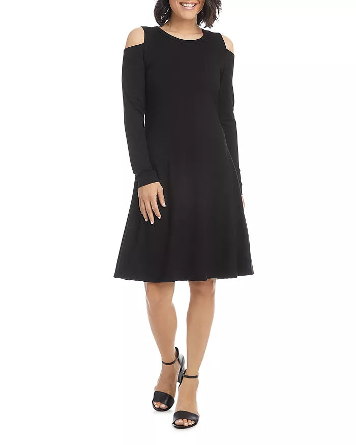 Karen Kane Womens Cold Shoulder a-Line Dress in Black Small