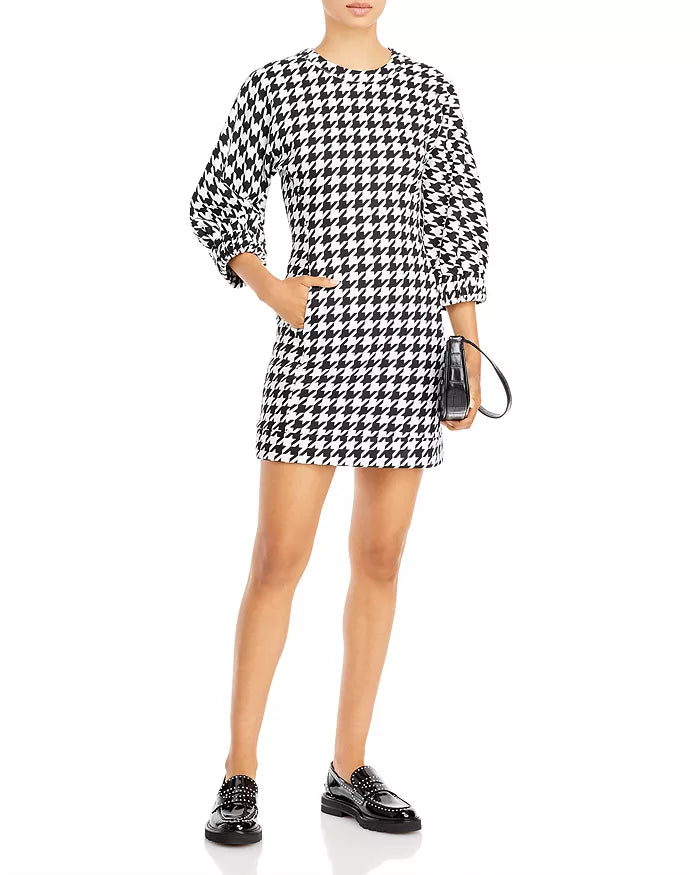 Aqua Womens Houndstooth Balloon Sleeve Mini Dress, Size Medium