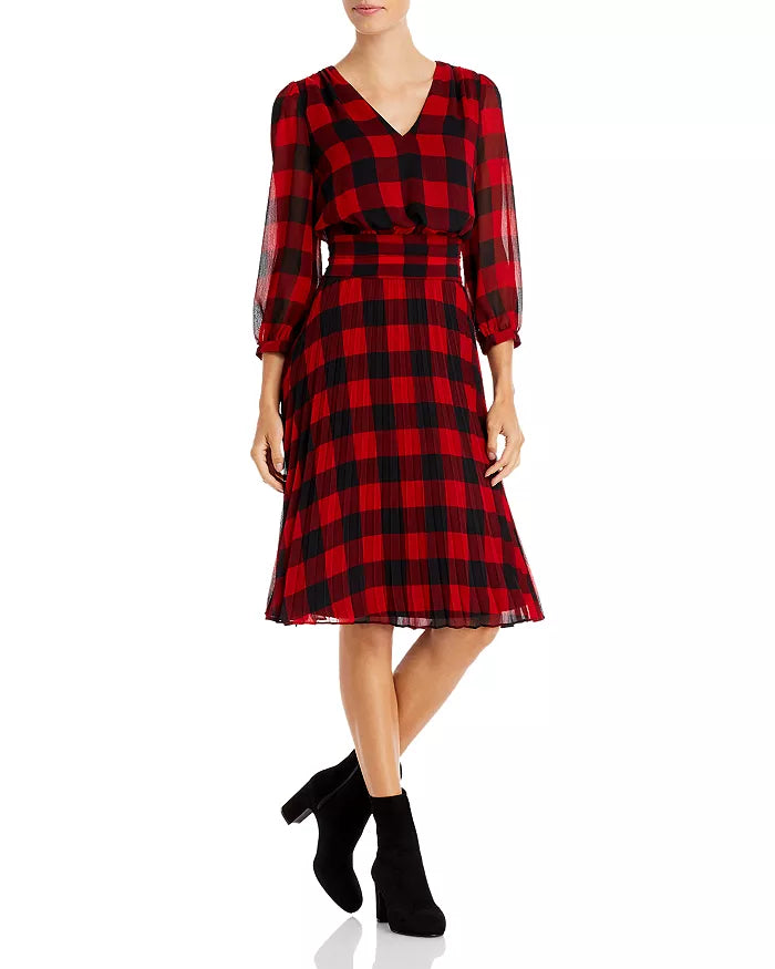 Karl Lagerfeld Paris Plaid Chiffon MIDI Dress, Size 8