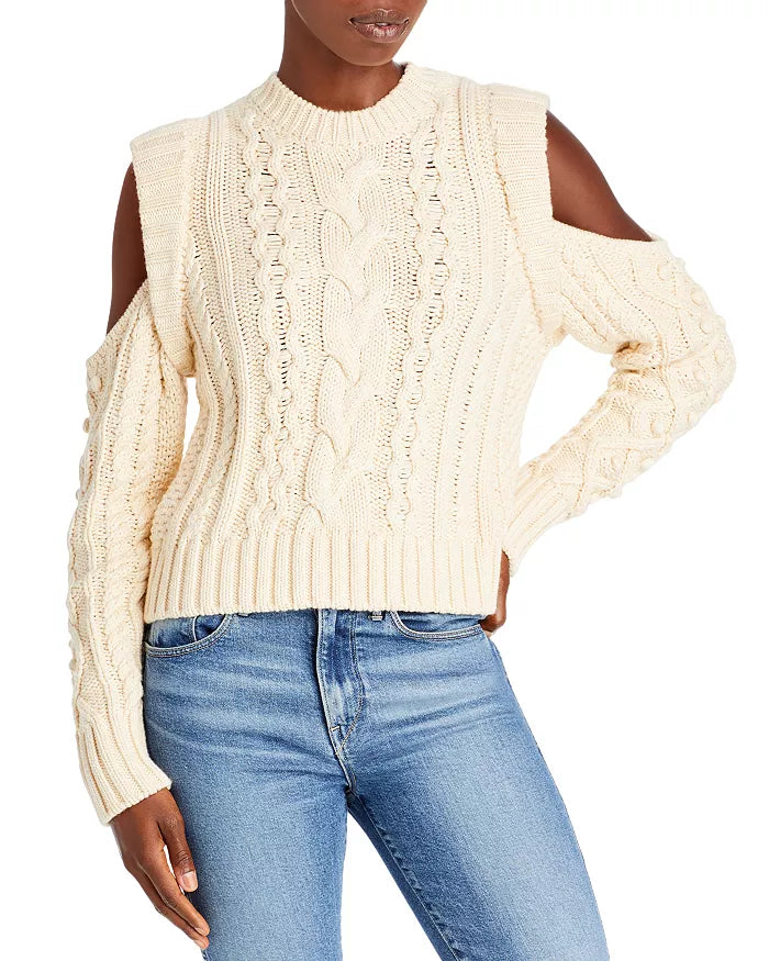 Aqua Elsie Cutout Cable Knit Sweater, Size Small