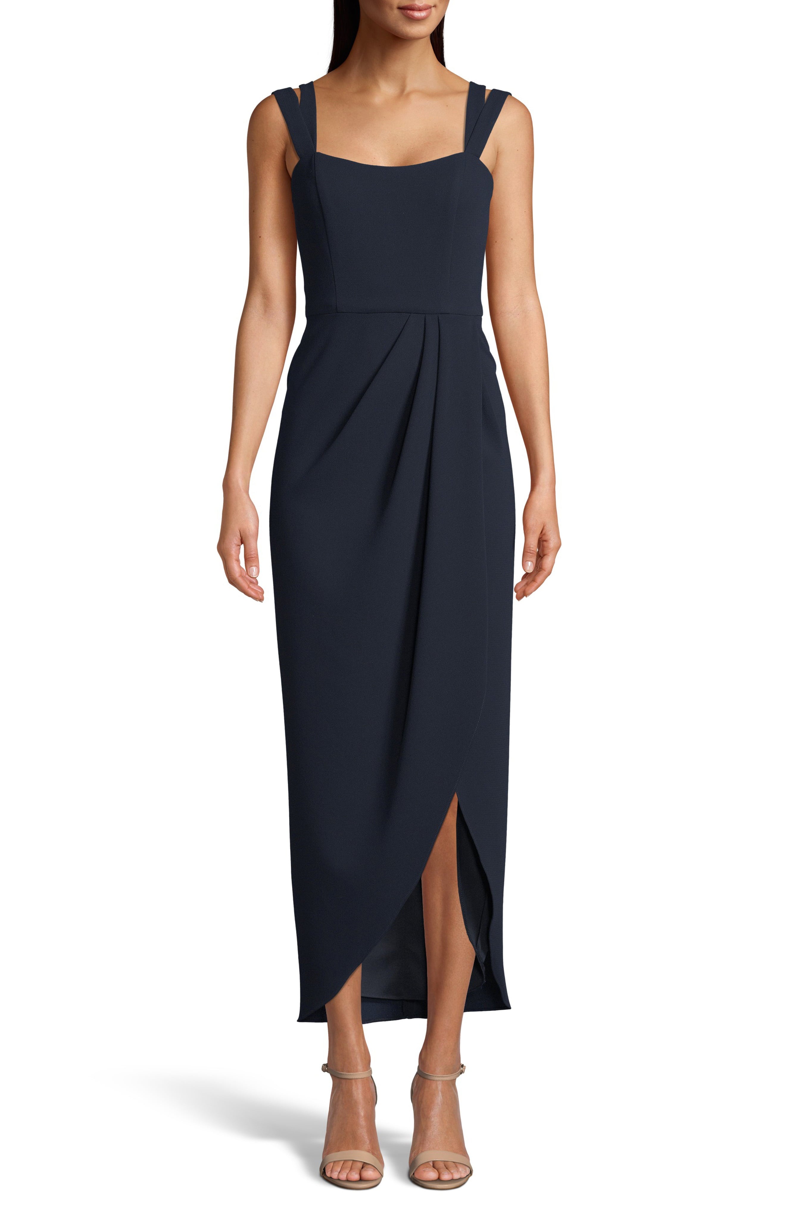 Xscape Womens Double-Strap Gown Navy, Size 4