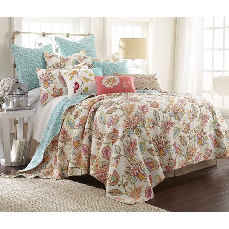 Levtex Sophia Floral Reversible 3-Pc. Quilt Set, Full/Queen - Coral