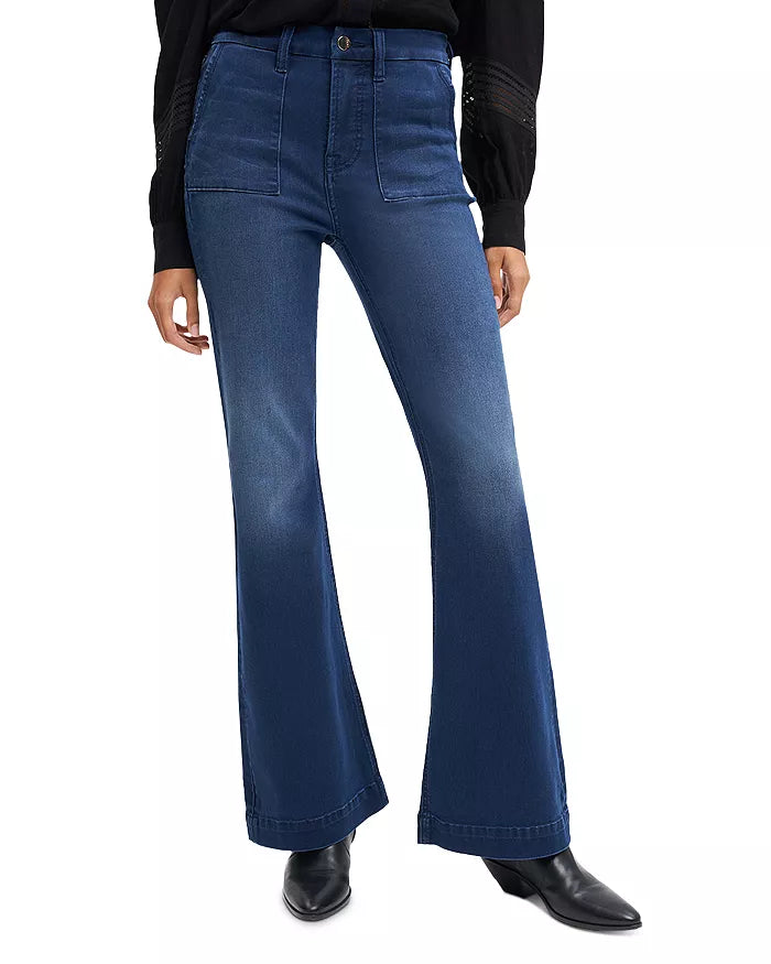 Jen7 Womens Patch Pocket Bootcut Jeans - Blue - Size 14