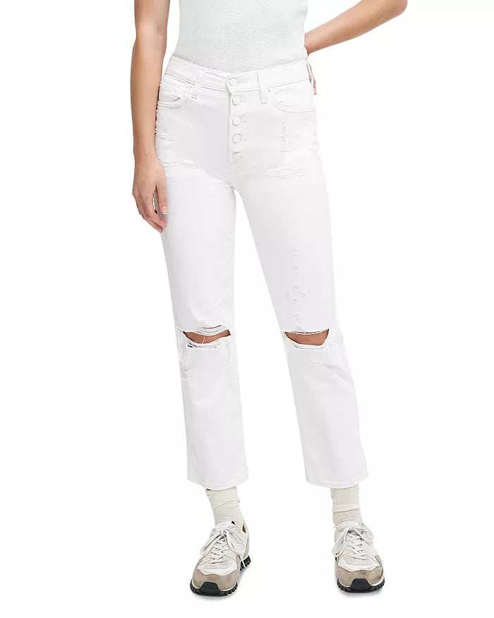 7 For All Mankind High Waist Ripped Button Fly Jeans, Size 24