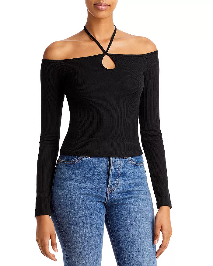 Aqua Off-the-Shoulder Halter Top