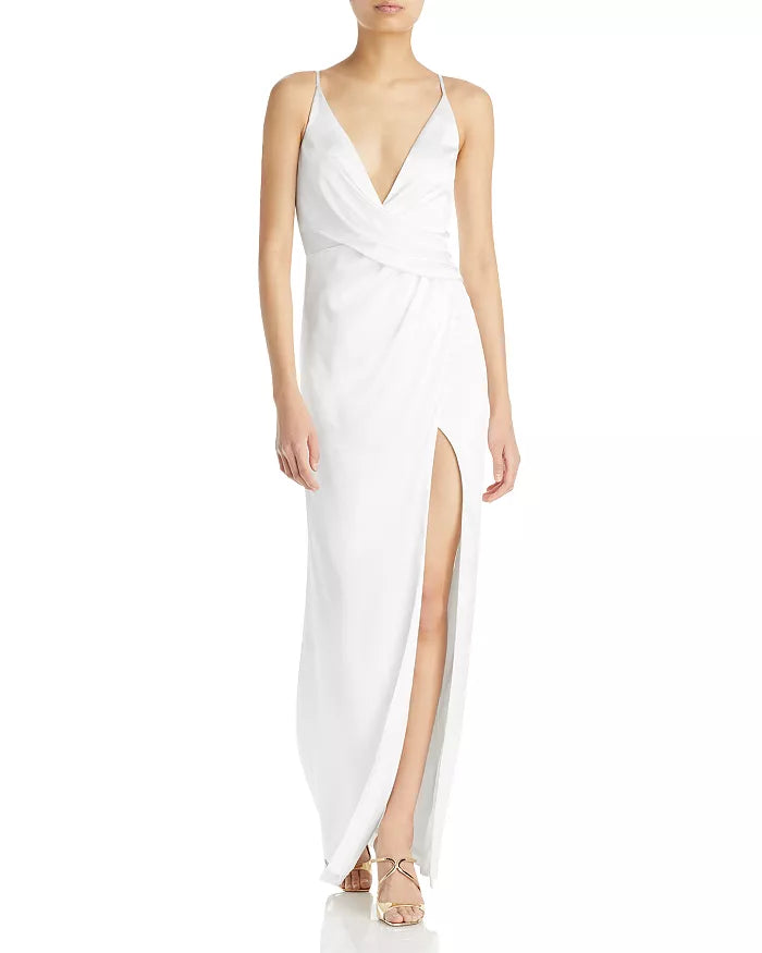 Aidan by Aidan Mattox V Neck Draped Column Gown