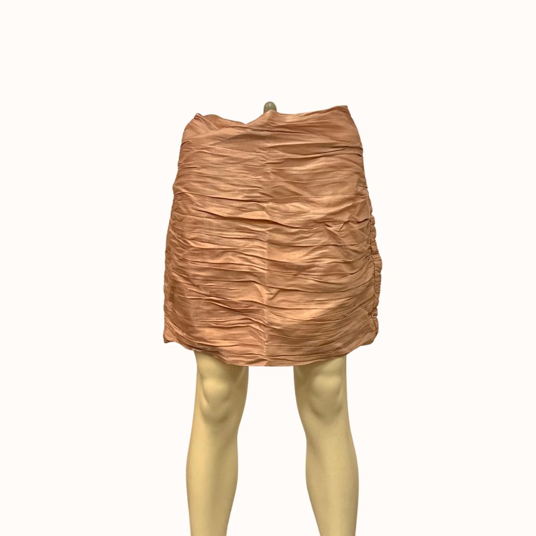 Lulus Live the Night Dusty Rose Satin Ruched Mini Skirt, Size Medium