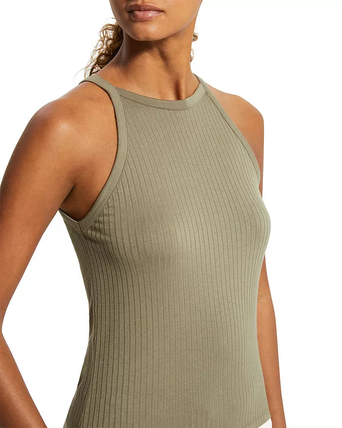 Theory Cropped Halter Tank in Ribbed Knit