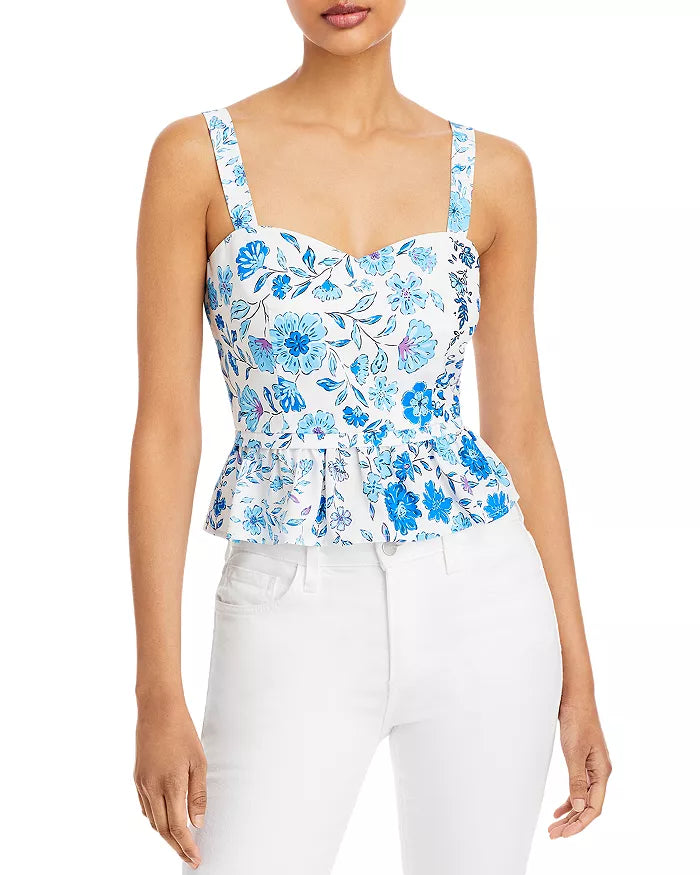 Aqua Floral Print Peplum Top