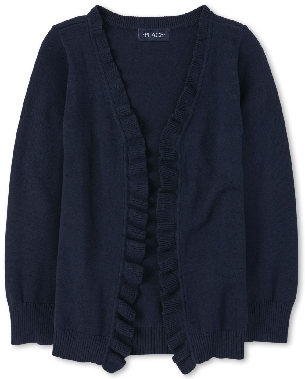 The Childrens Place Girls Ruffle Open Front Cardigan in Blue | Size XL