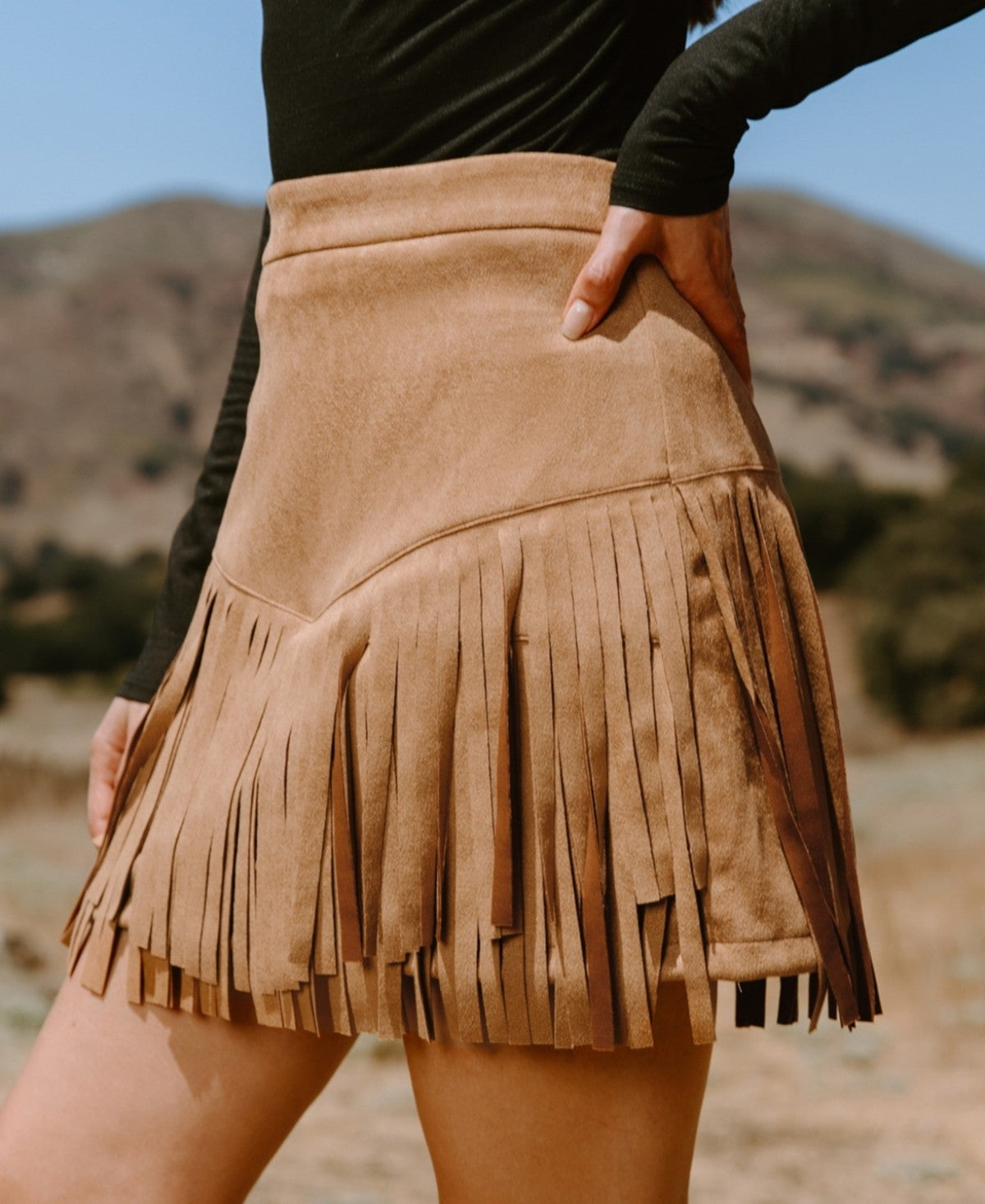 Cupshe Womens Faux Suede Fringe Hem Mini Skirt - Brown, Medium